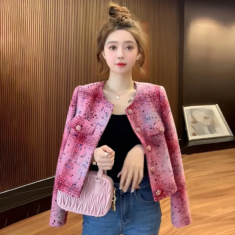 

Small Fragrance Wind Fashion Tweed Woven Short Jacket Women's French Niche Autumn Outwear s461