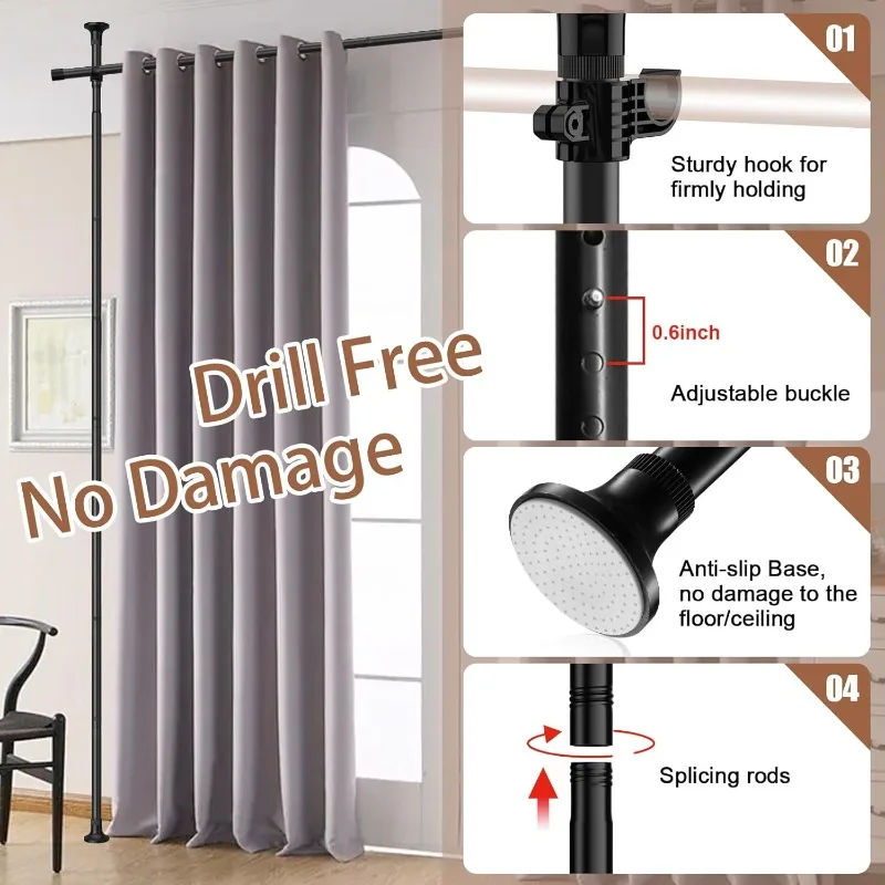 Room Divider Curtain Rod, No Drilling curtain divider for Room Separation, Adjustable hanging Curtain Room Divider Rod Stand