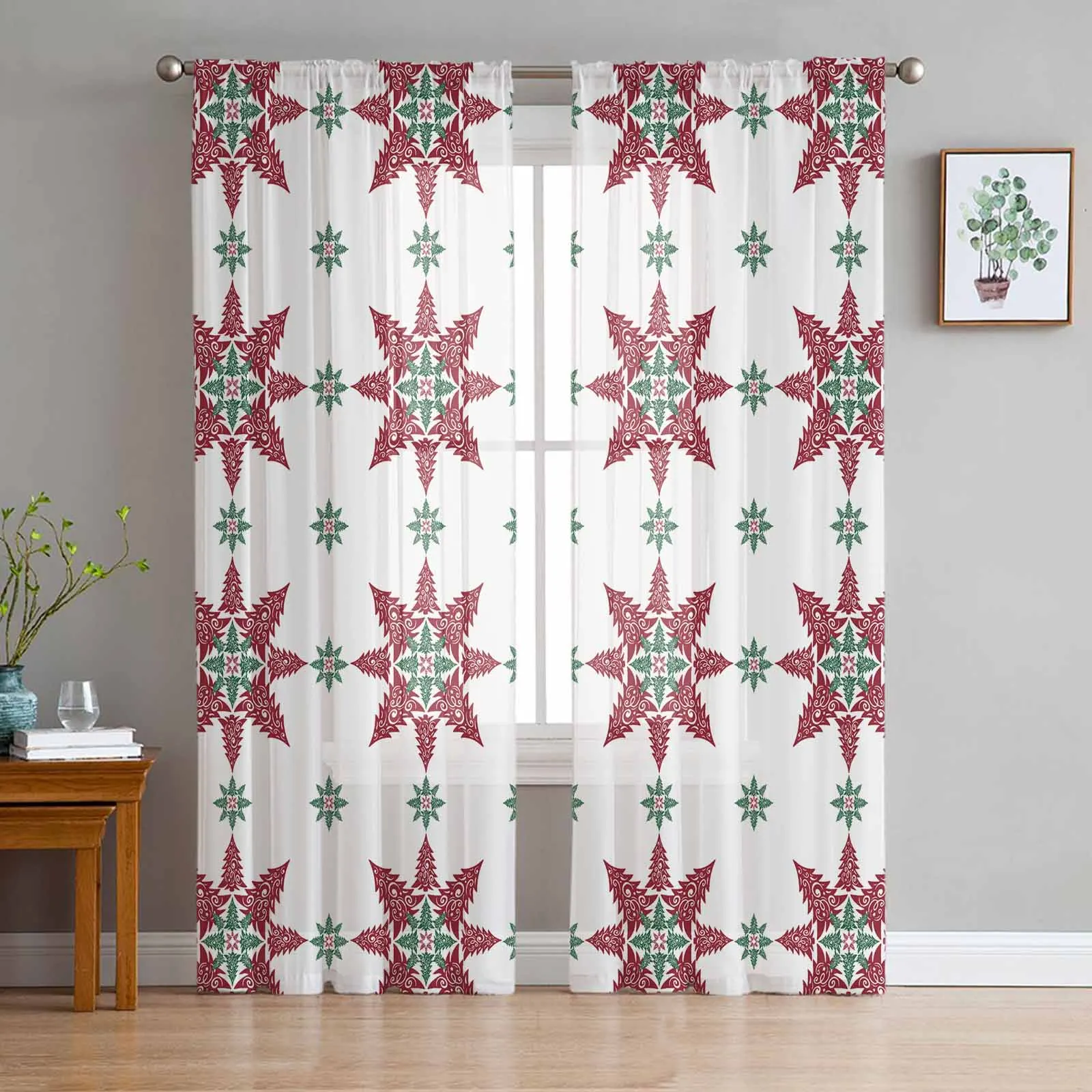 Christmas Snowflake Abstract Loop Curtains For Living Room Bedroom Home Decoration Window Voile Tulle Curtain Drapes