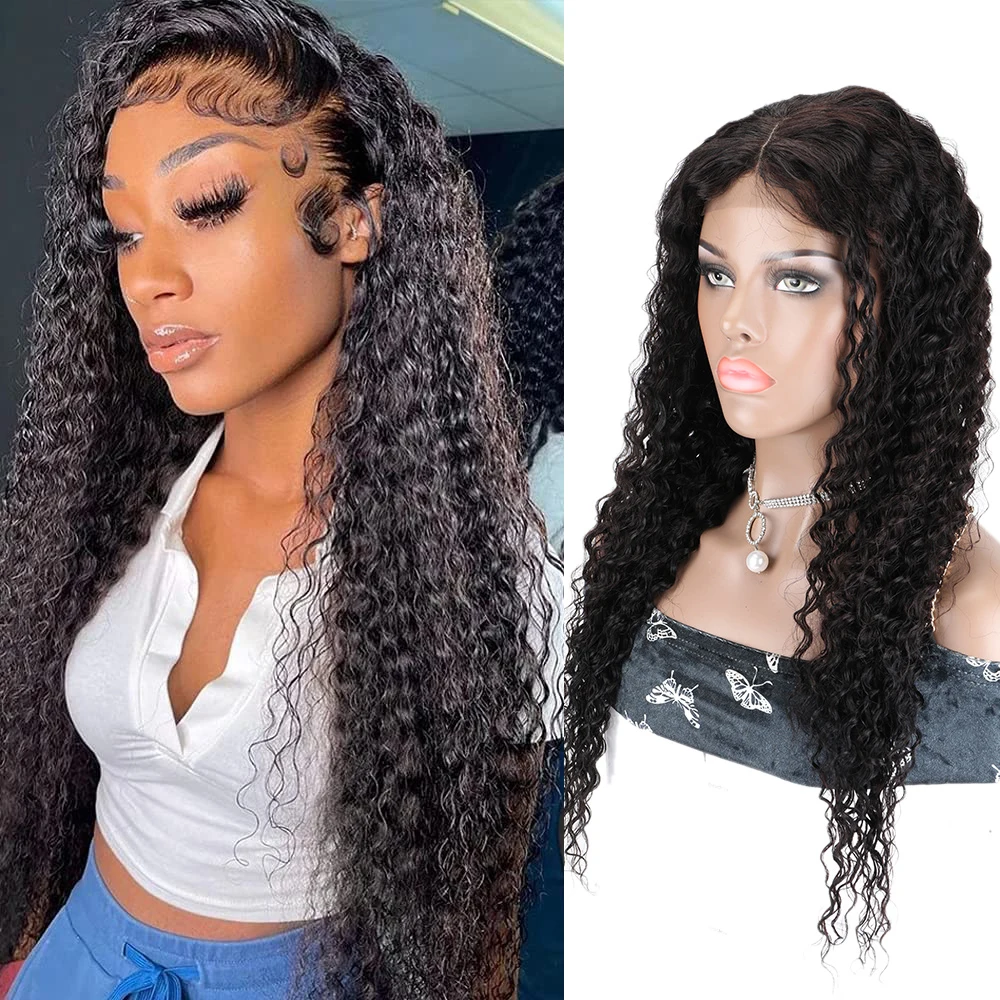 4x4 Deep Wave Lace Front Wigs Brazilian Remy Human Hair Suitable for Everydad Party Deep Curly Human Hair Wigs for Women 28 Inch