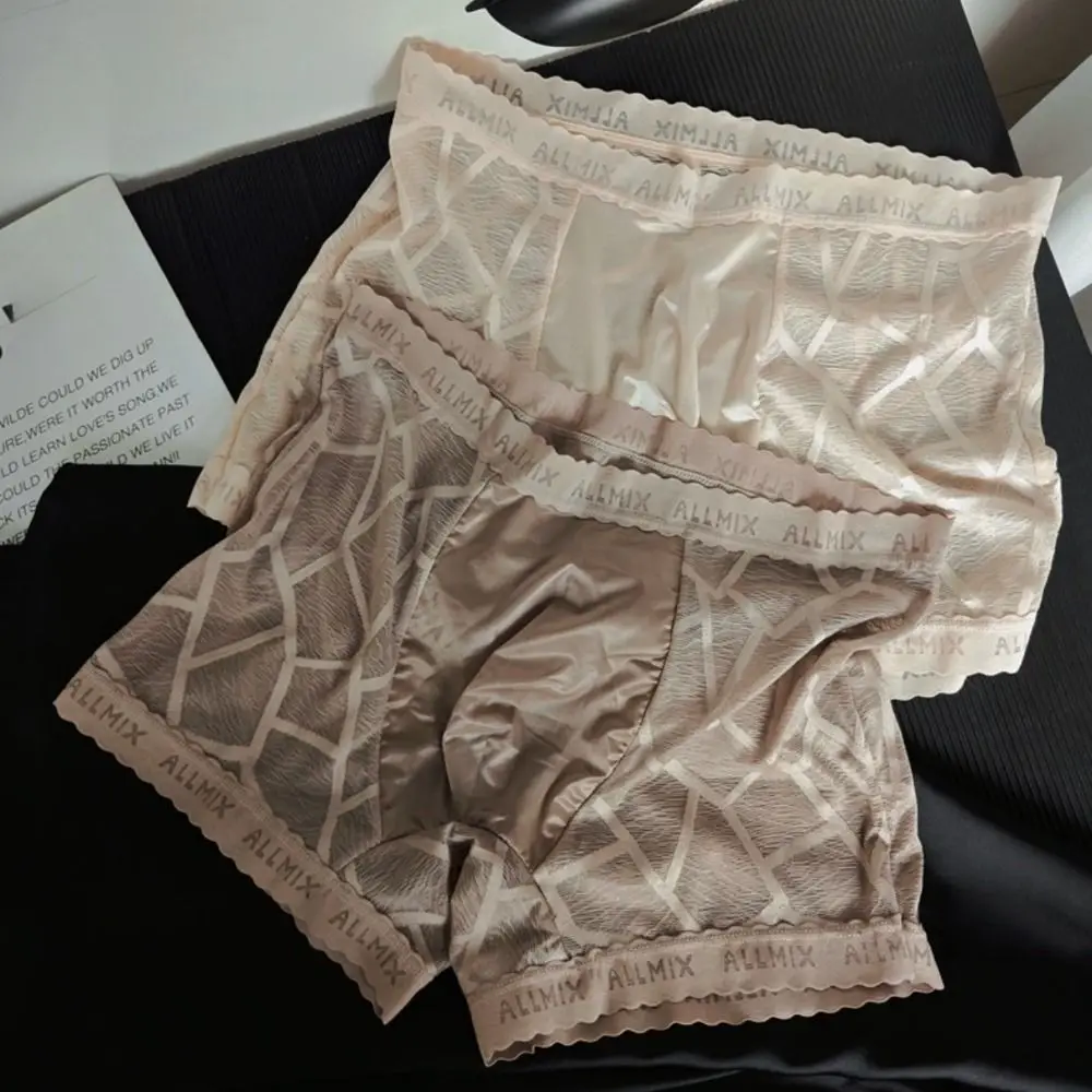 Fashion Low Waist Men Boxer Briefs Underpants Ice Silk Lace Shorts Boxers Breathable Mesh Thin Underwear for Men Men