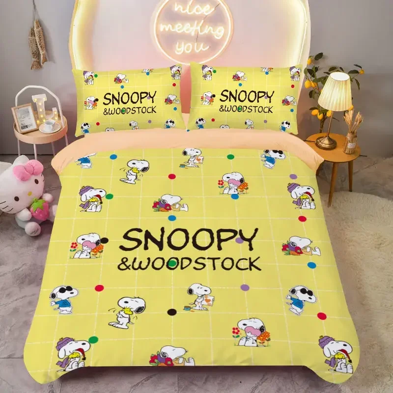 MINISO Snoopy new cute cartoon print soft and comfortable skin-friendly crystal velvet bed sheet and quilt cover four-piece set