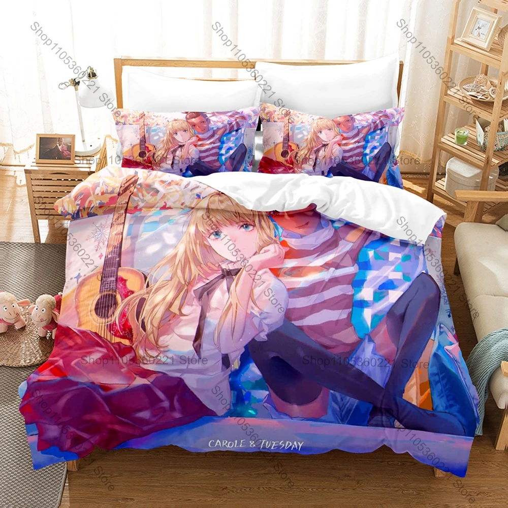 Cool Carole & Tuesday Music Anime Carole Tuesday Angela Mars City 3D Print Bedding Set Duvet Cover + 2 Pillowcases Kawaii Bed An