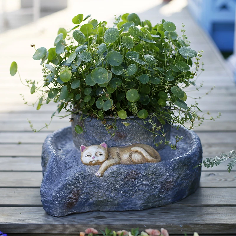 Kitty Stonewashed Flower Pot Creative Garden Terrace Courtyard Balcony Layout Chinese Stone Orchid Decoration Ornaments