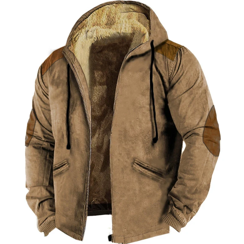 Veste graphique de style ethnique vintage pour hommes, doublure en laine chaude, streetwear combiné, mode d\'hiver, proximité wstring, manteau à