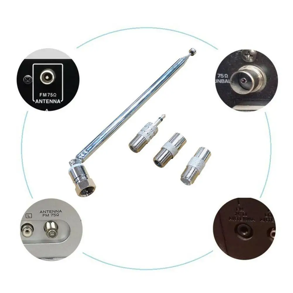 Adaptador de antena para rádio FM, parafuso telescópico, tipo F, conector macho, AV, receptor estéreo, amplificador, 3,5mm