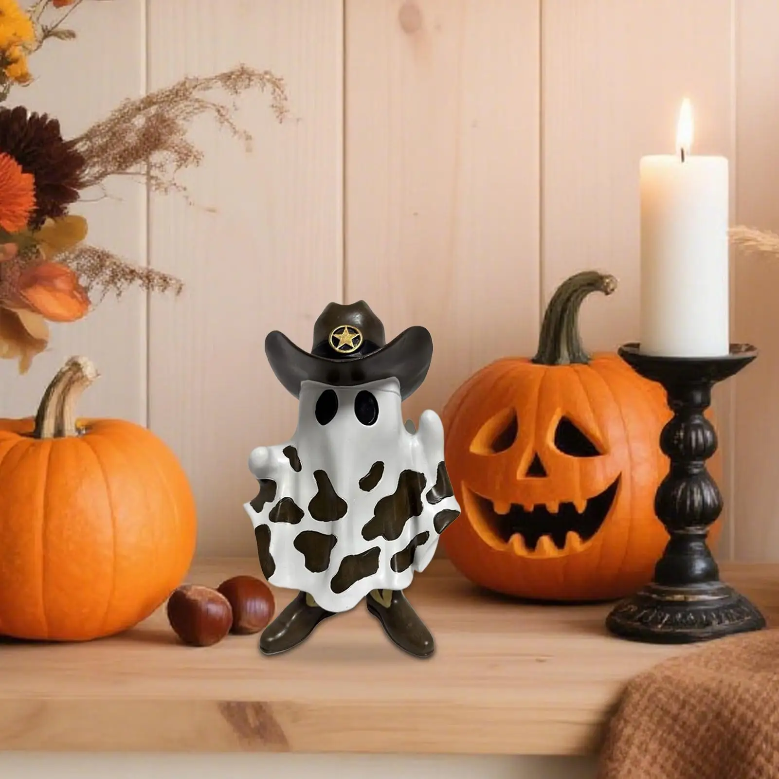 Halloween Cowboy Ghost Statue Cowboy Ghost With Boot And Hat Decor Resin Sculpture Decoration Tabletop Ornament For Home Mantle