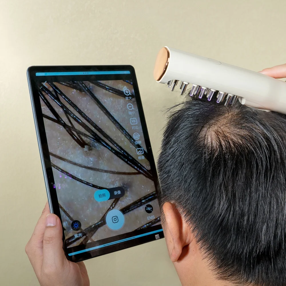 مدلك فروة الرأس الكهربائي علاج مدلك الشعر يعزز نمو الشعر زيت طبيعي فروة الرأس بصيلات الشعر اختبار مشط تدليك الرأس