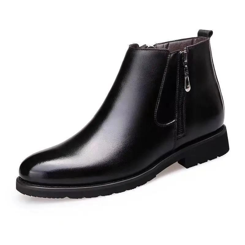Men's Leather Boots Zipper Cotton Shoes Zipper Chelsea Boots for Men Retro Office Shoes Comfortable Ankle Boot Zapatillas Hombre