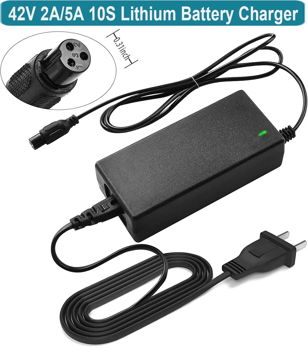 Lithium Battery Charger 42V 2A Power Adapter with 3-Prong Inline Connector for 36V Pocket Mod,Dirt Quad,and Sports Mod Supply