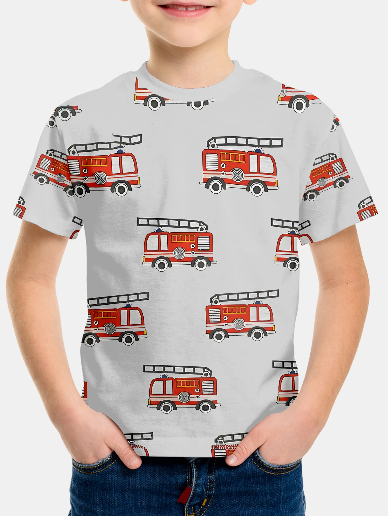 Children Clothes Top Shirts Korean Children's Fire Trucks Clothes 2024 Child T-shirt T-shirty T-shirt for a Boy Tops Clothing