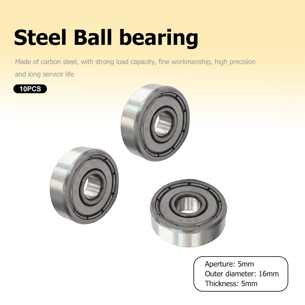 10pcs Shielded Bearing 5x16x5mm 625ZZ Silent Small Bearing Deep Groove Pulley Wheel Bearing Carbon Steel for Skateboard Scooter