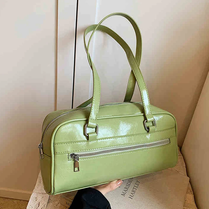 Bolso de viaje verde para mujer, bolsos de un solo hombro informales para ir al trabajo, bolso coreano de PU de gran capacidad para axila, novedad de primavera 2025