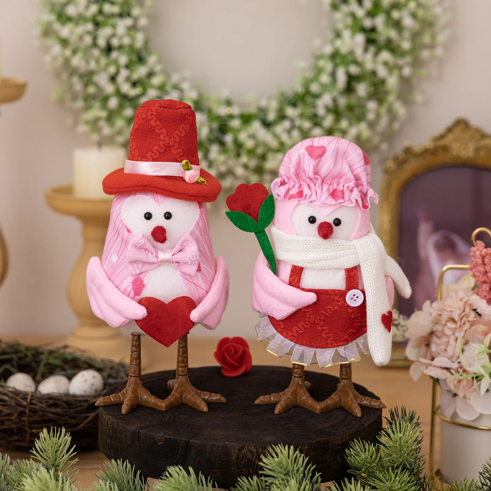 Valentine's Day Glowing Bird Creative Desktop Ornament Qixi Pink Bird Plush Decoration for Venue Setup