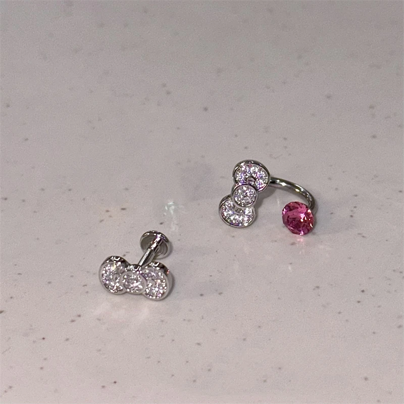 Cute Bowknot Rhinestone 316L Stainless Steel Annular Ear Bone Nail Fashion Delicate Zircon Earring for Women Y2K Punk Jewelry