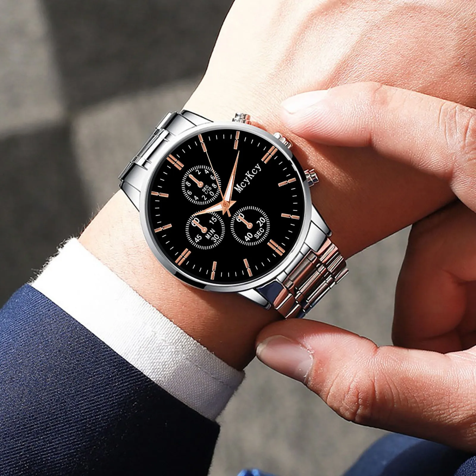 Reloj de pulsera de acero inoxidable para hombre, cronógrafo deportivo de negocios, de cuarzo, a la moda