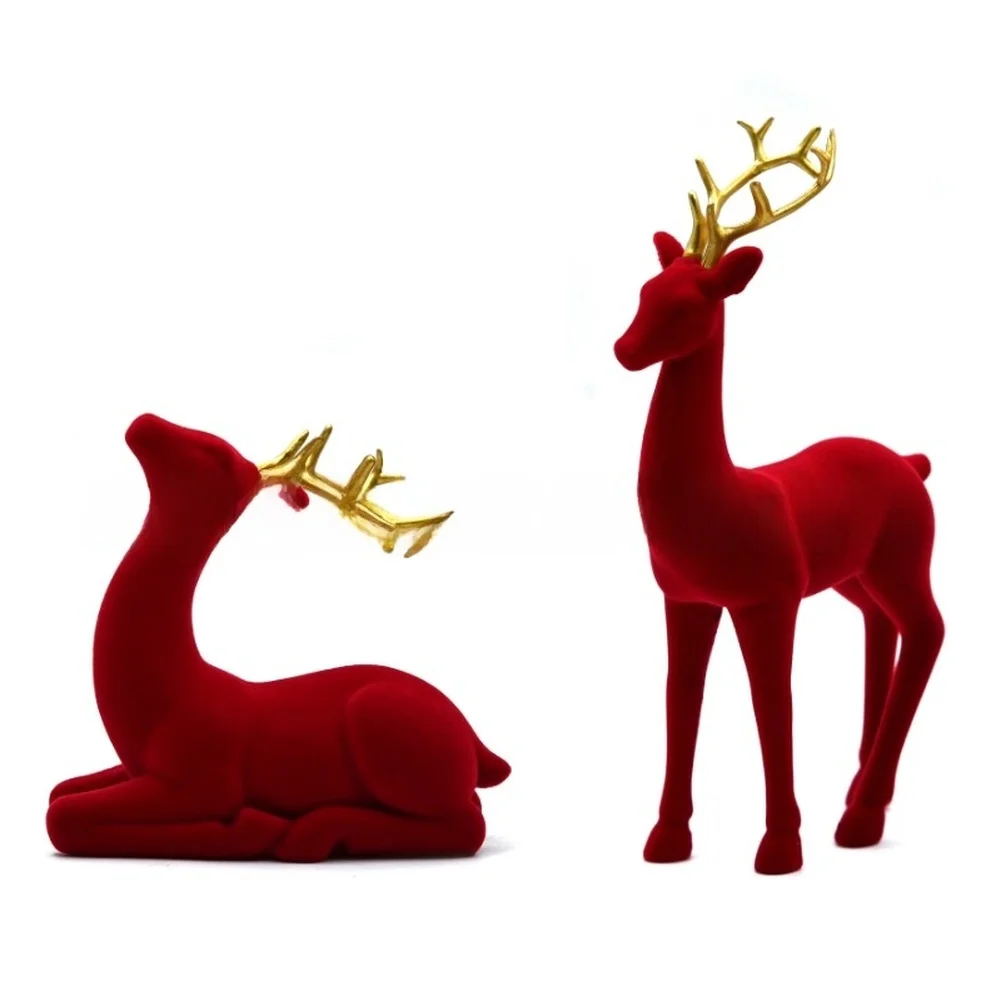 Flocked Resin Ornaments Holiday Tabletop Decor Joyful Seasonal Display Charming Texture Finish Holiday Celebrations