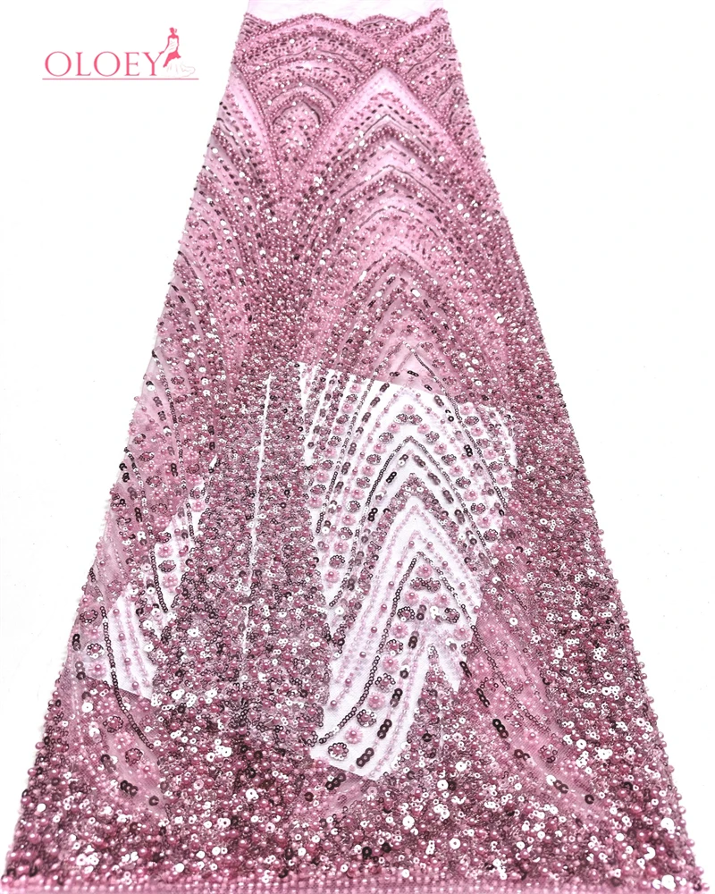 

OLOEY African Beaded Lace Fabric 2026 High-Quality French Nigerian Sequined Lace Fabric Women's Wedding Party Dress Sewing