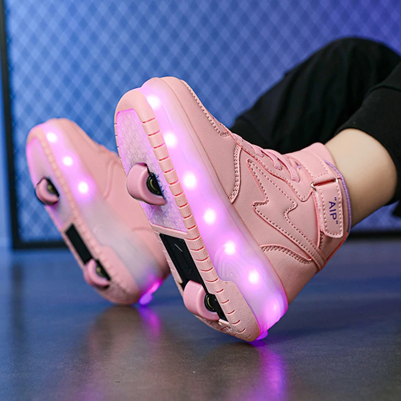 Roller Sneakers 2 ruote scarpe bambini moda Casual stivali sportivi ragazzi ragazze regalo giocattoli gioco bambino illumina calzature pattinaggio a