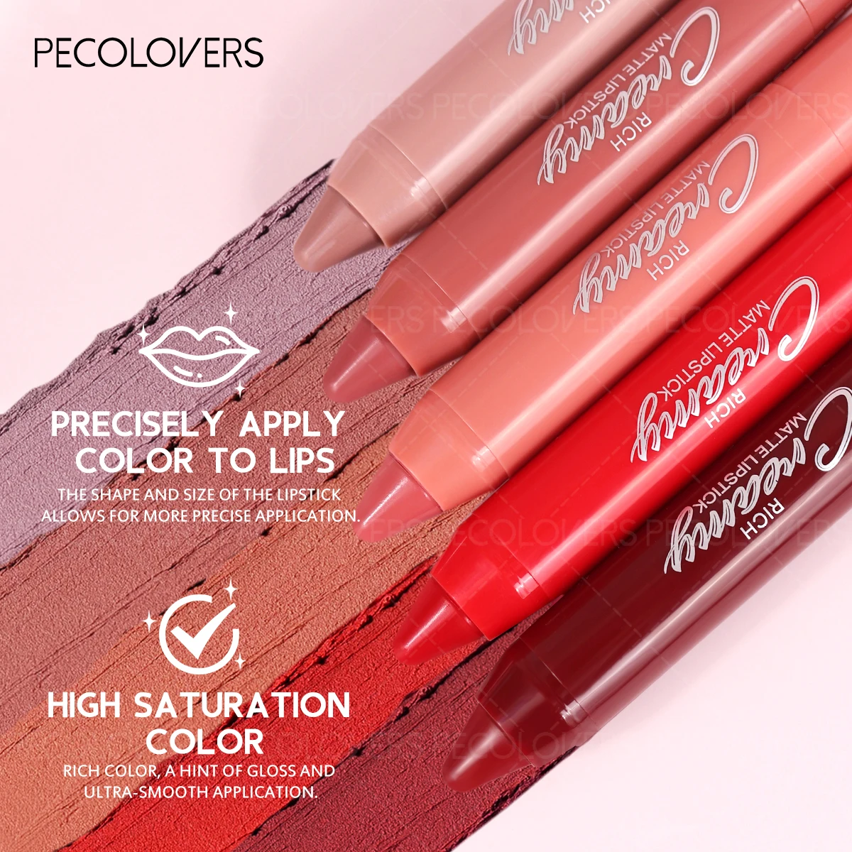 Brillo de labios mate, lápiz labial brillante, fácil de colorear, Color de lápiz labial fácil de colorear, lápiz labial brillante giratorio