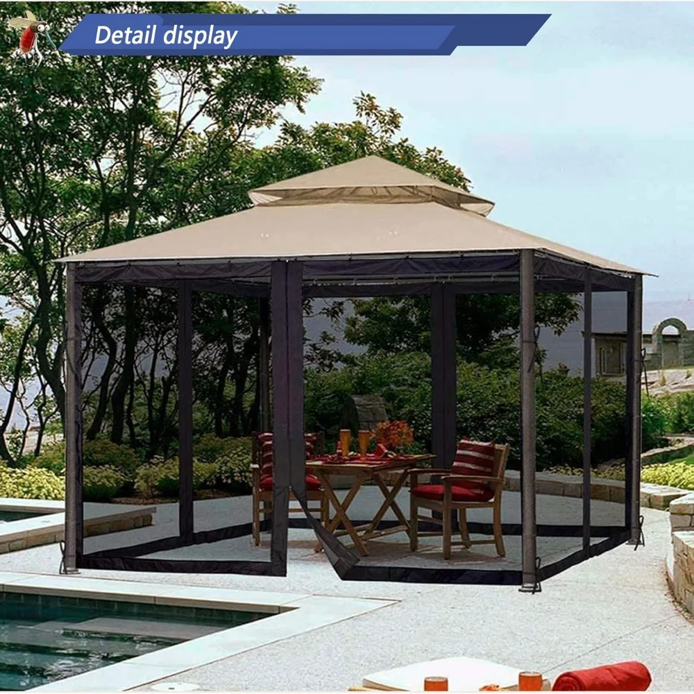 10x12 Gazebo pengganti jaring nyamuk, 4-Panel layar sisi dinding dengan ritsleting Universal hitam (10 'x 12')