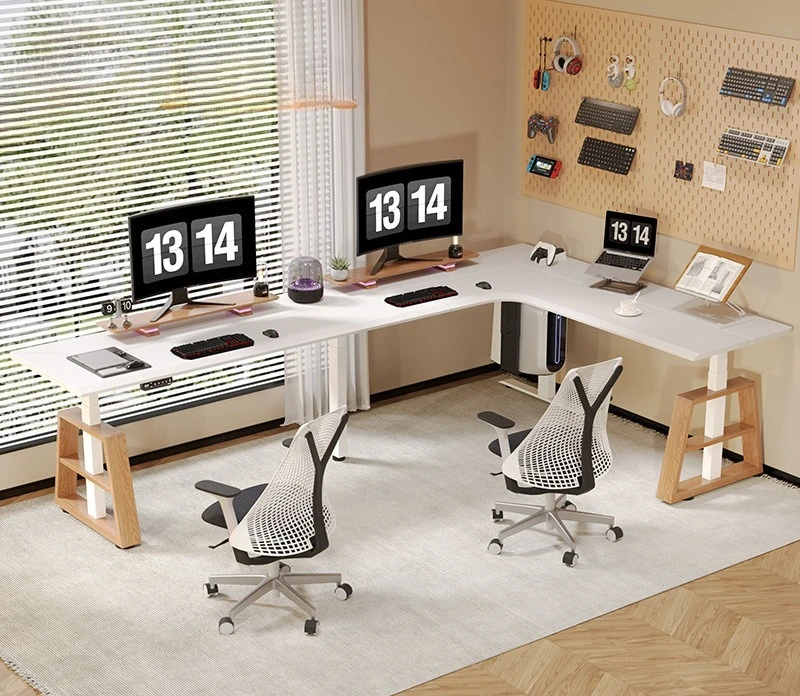 

Super long, corner, desk, solid wood, corner L-shaped, lifting table, double, electric, computer, office, e-sports