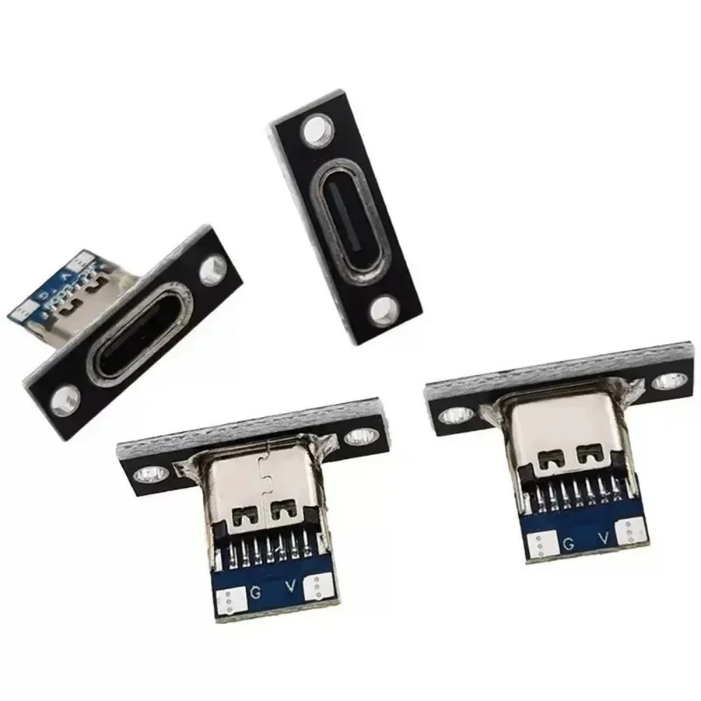 Type C USB 3.1 Female Jack Connector 2Pin 4Pin Charging Port USB C Socket Soldering Repair Adapter With Screw Fixing Plate Mount