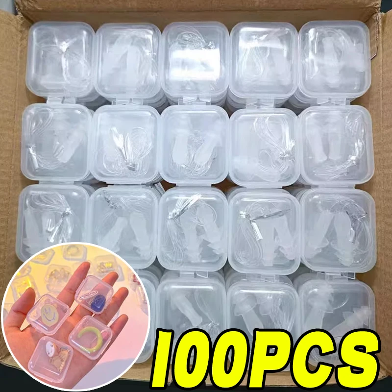 Wholesale Mini Square Storage Box Transparent Plastic Flip Cover Small Case Pill Jewelry Earrings Dustof Storage Pack Boxes