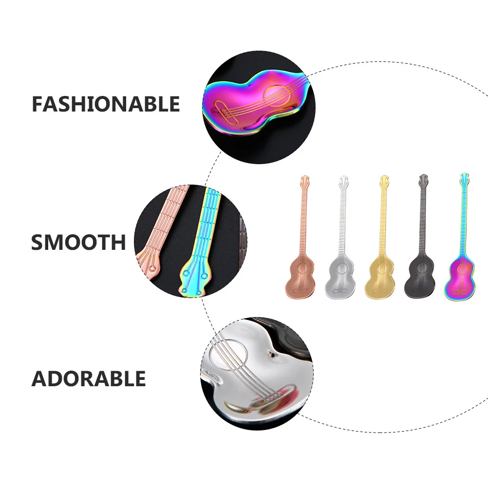 

5Pcs Creative Stainless Steel Guitar Shape Coffee Spoons Corrosion Resistant Kitchenware Dessert Spoons