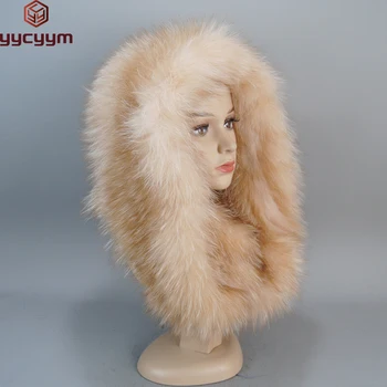 2024 Fashion Ladies Real Fox Fur Hat Scarf Winter Warm Fluffy Natural Fox Fur Hat Scarves Women Knitted Genuine Fur Hooded Muffle