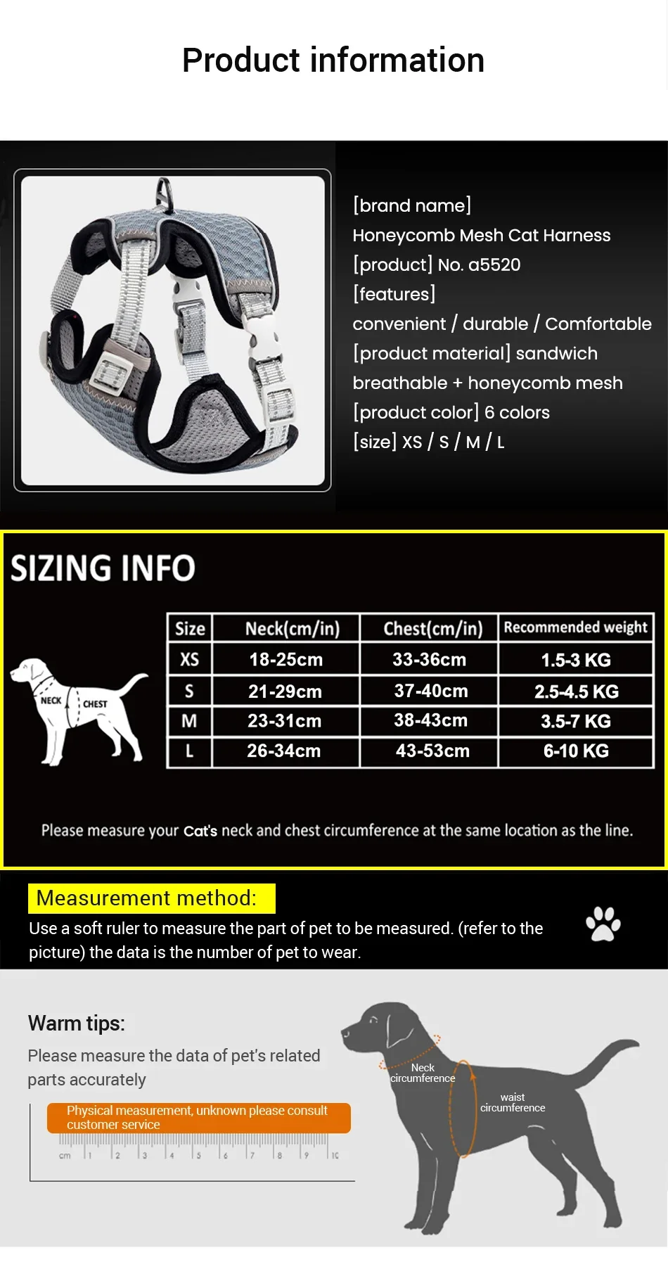 ATUBAN Cat Harness and Leash for Walking, Small Cat Harness Escape Proof Cat Harness Large, Adjustable Cat Harness Reflective