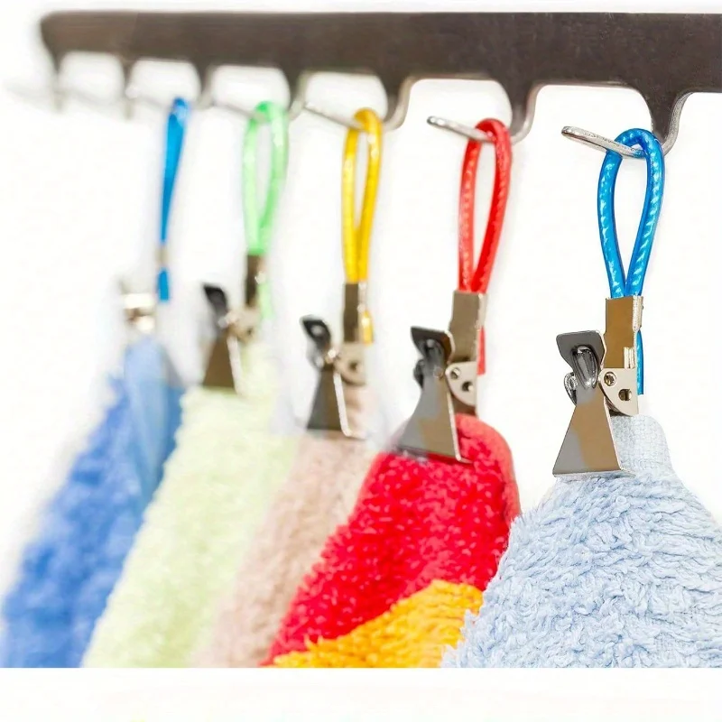 5/10Pcs Towel Hanging Clips Colorful Metal Clip on Hooks Loops Hand Towel Hangers Hanging Clothe Pegs Kitchen Bathroom Organizer