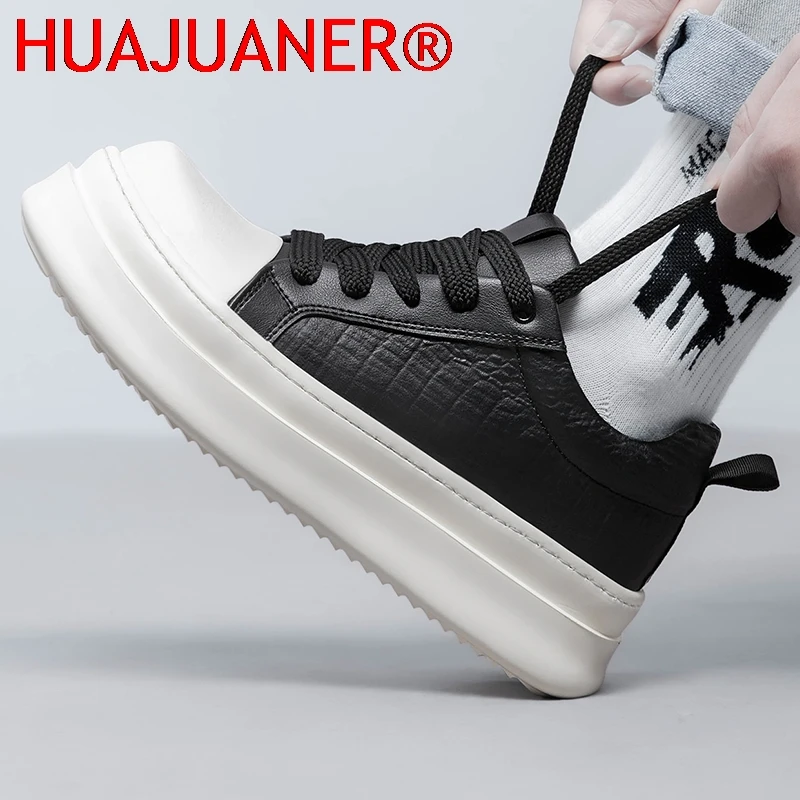 Men's Leather Elevator Shoes 7cm Hidden Height Increase Thick Sole Fashion Casual Sports Breathable Comfortable Sneakers for Man view 3