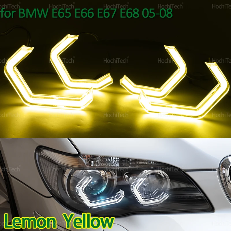 

For BMW 7 Series E65 E66 E67 E68 Alpina B7 LCI 05-08 Lemon Yellow Color Crystal M4 Iconic Style LED Crystal Angel Eye Eyes Kits