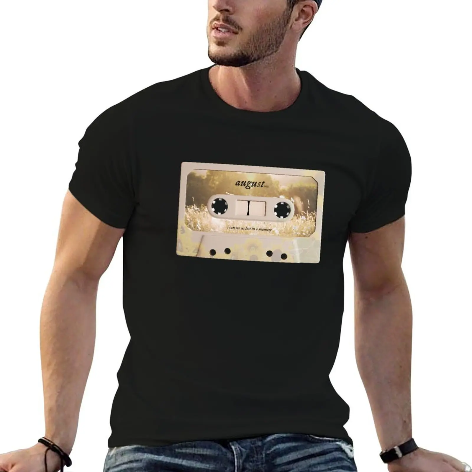 August Cassette T-Shirt tops gifts for boyfriend black t-shirts for men