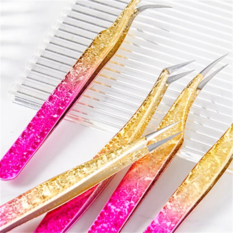 1pc まつげエクステンションピンセットグラデーションカラーステンレスまつげピンセット帯電防止ピンセットラッシュエクステンションツールメイクアップツール
