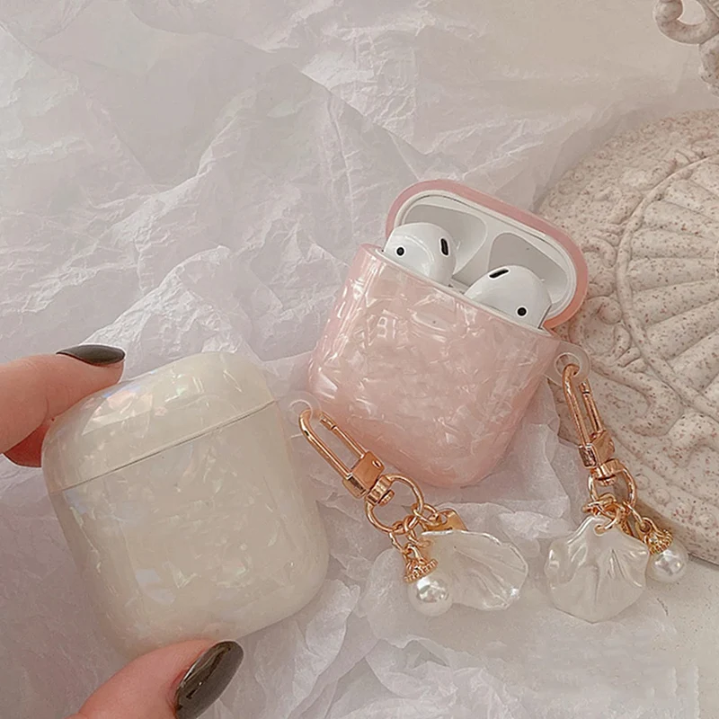Fashion Dreamy Pearl Shell Soft Case with Keychain For AirPods 4 3 Pro 2 1 Wireless Earphones Accessories Headphones Box Cover image 3