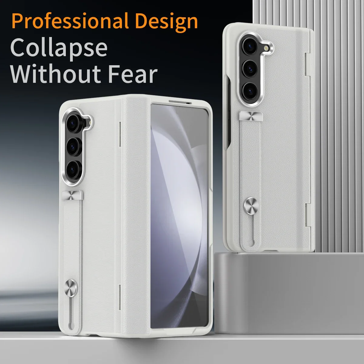 For Samsung Galaxy Z Fold 6 5 4 3 5G Case Luxury Leather Wristband Holder With Tempered Film Folding Hinge Shockproof Hard Cover