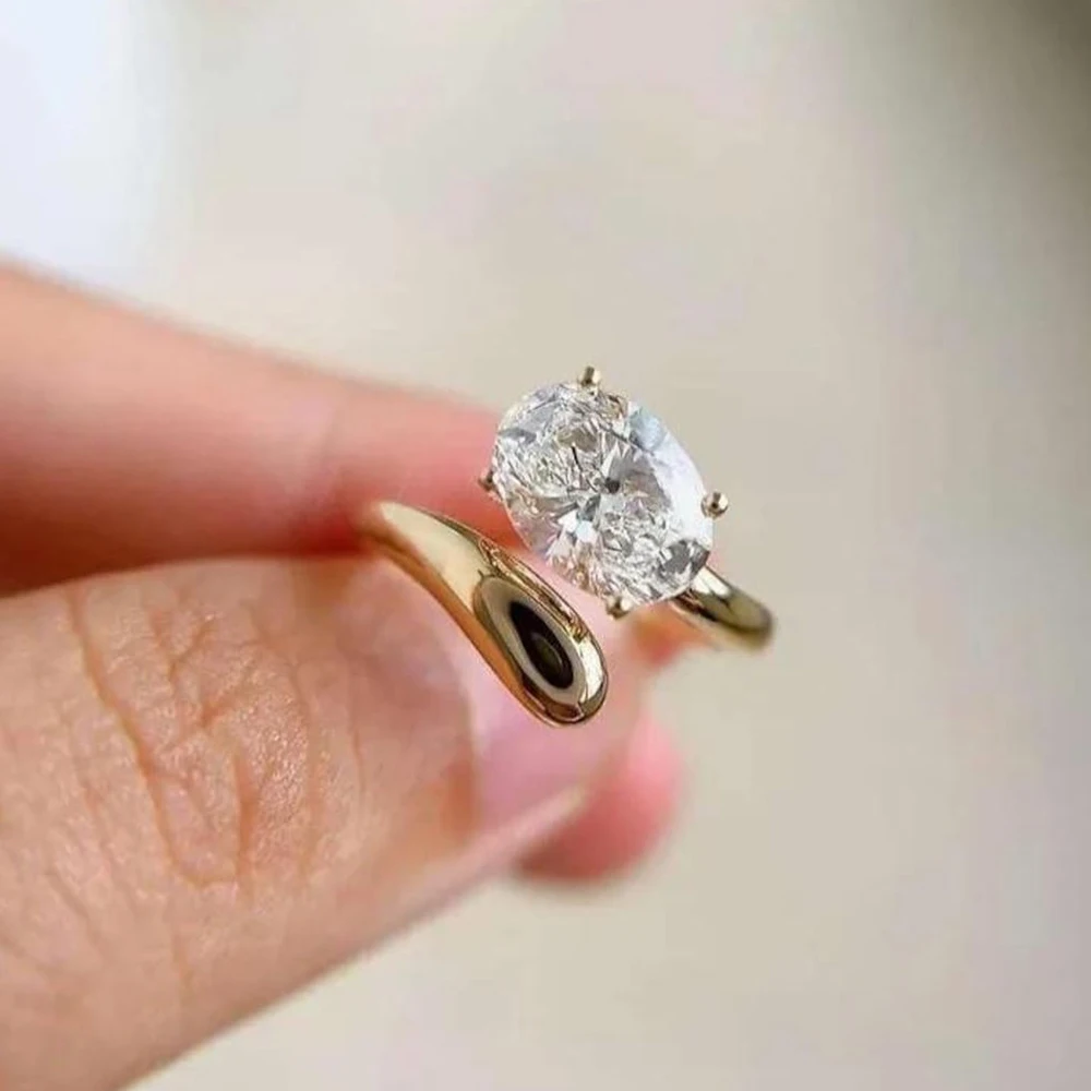 1.5CT Oval Cut Moissanite Diamond Open Rings for Women 925 Sterling Silver Plate 18k Gold Engagement Ring Wedding Band Resizable