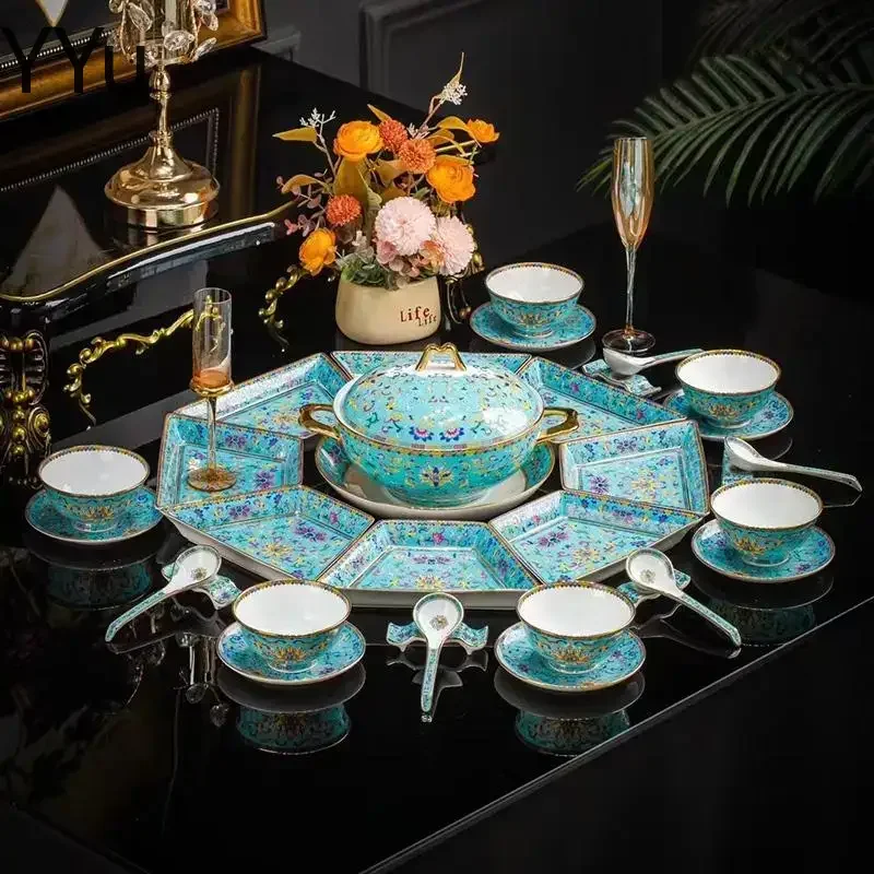 Birthday Authentic Dinnerware Full Set Design Luxury Ceramic Plates Dinner Sets Kitchen Christmas Vajilla Porcelana Dinner Set