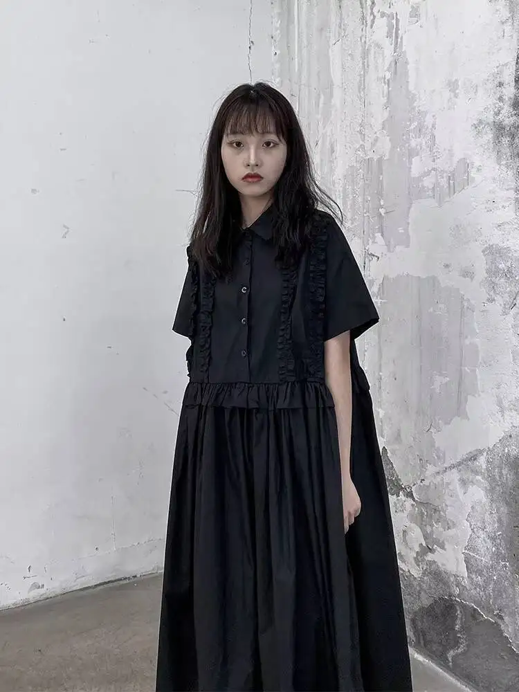 

Ladies Dress Summer New Style Personality French Wave Single Breasted Lapel Fashion Trend Casual Loose Large Size Skirt