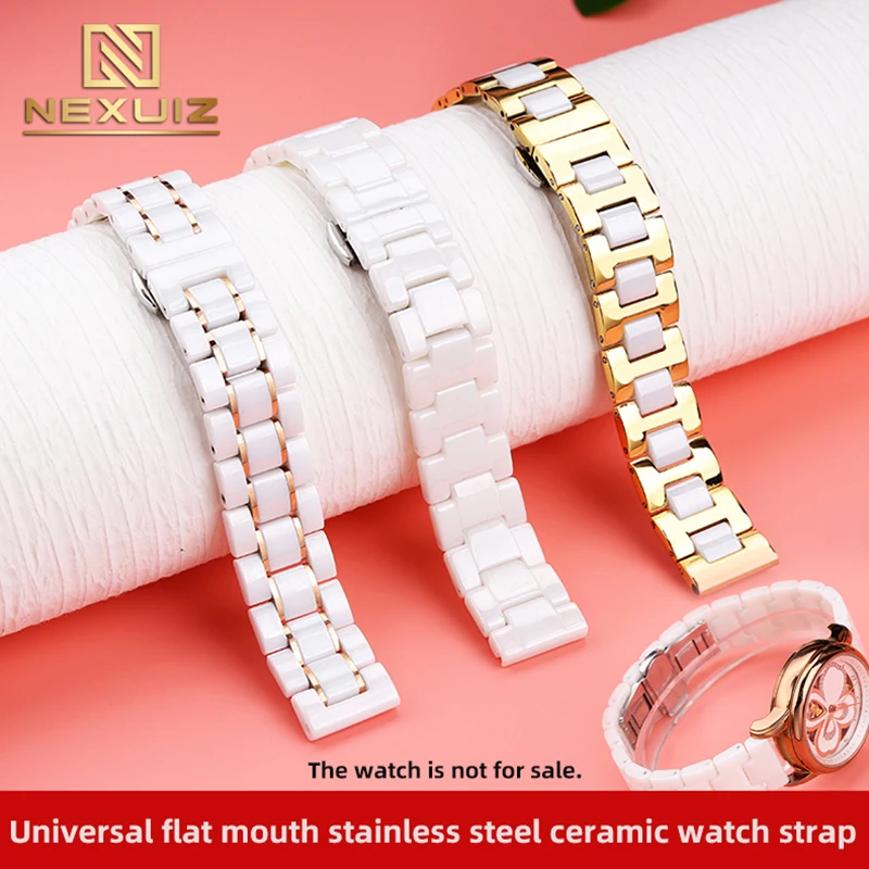 High Quality Pearl Ceramic Watch Strap For Women Men\'s Stainless Steel Ceramic Watch Chain 14 16 18 20 22mm Waterproof Bracelet