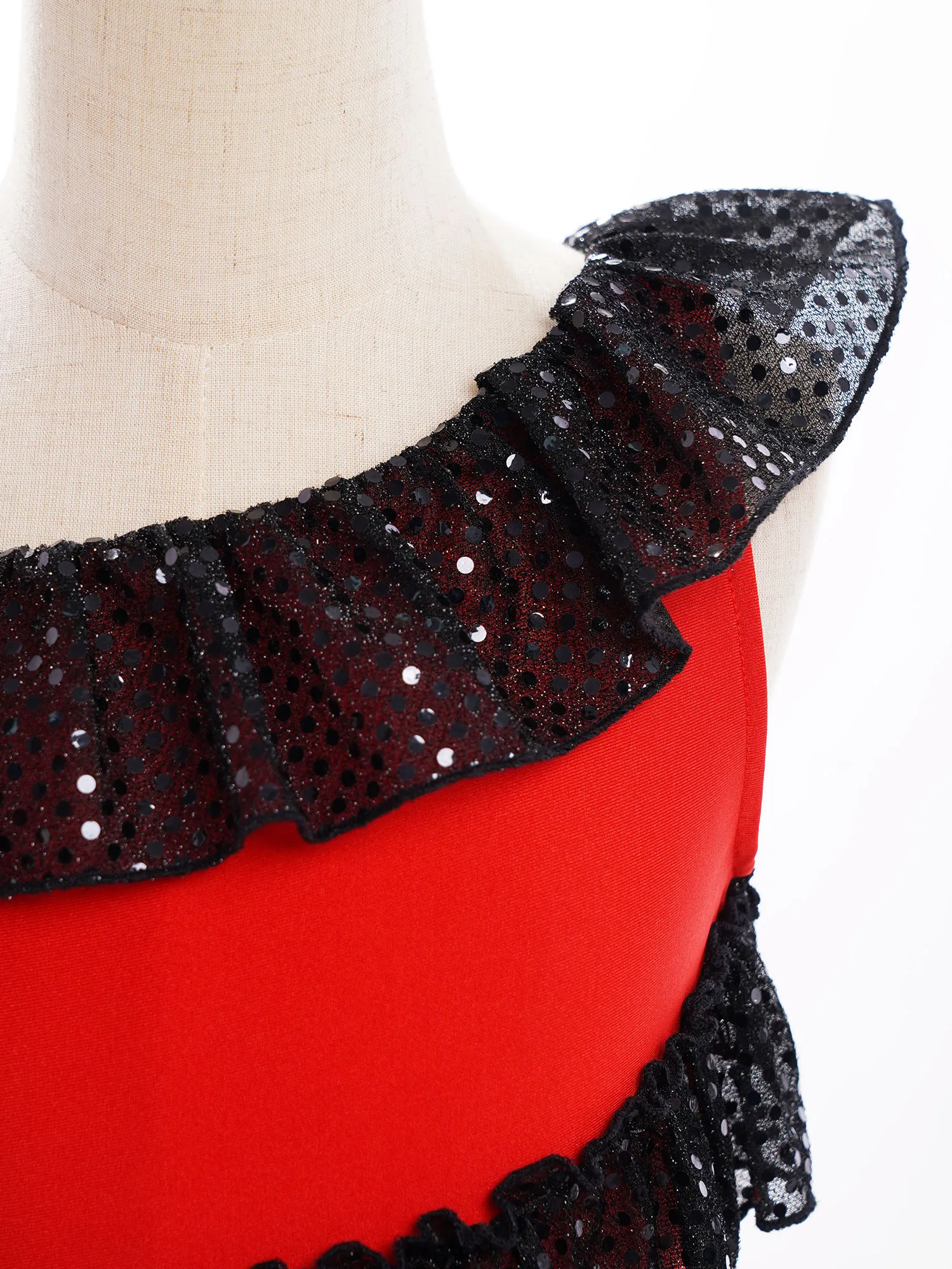 Vestido Flamenco Mädchen Spanisch Tanzkleid Tiered Rüschen Kostüm Dancewear Satin Spanien Stierkampf Performance Flamenco Kleid