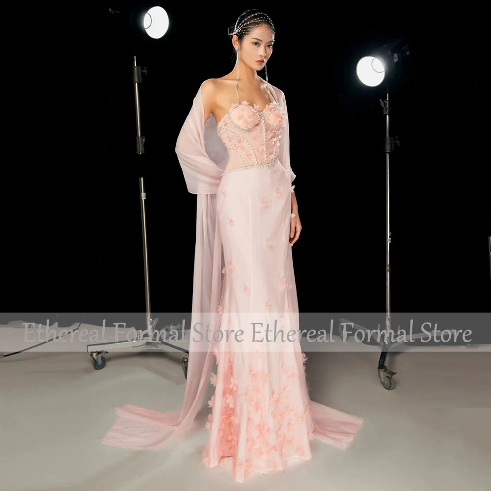 Luxury Evening Dress For Wedding Beading Strapless Mermaid Women's Evening Gown with Shawl Sleeveless Trumpet Formal Dresses