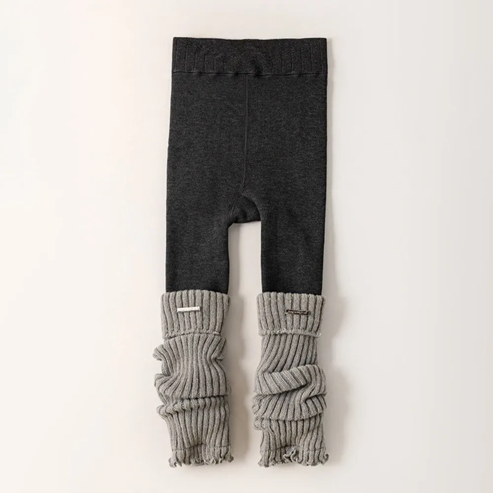 Autumn Winter Girls' Knitted Leggings Fashion Patchwork Thick Warm Pile Socks Pantyhose Mid-Calf Stackable Tights For Toddler