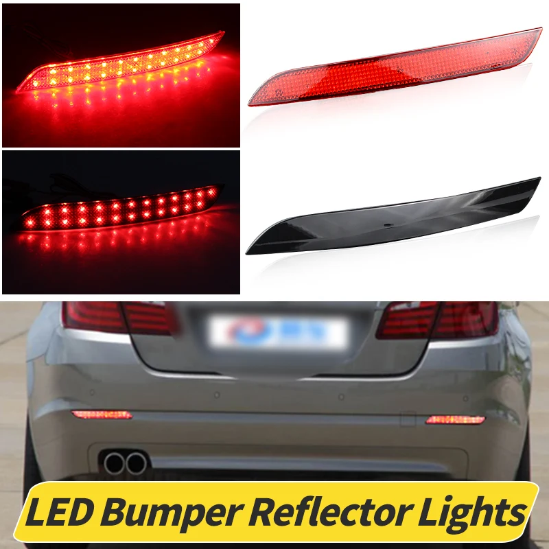Red/Black Lens LED Rear Bumper Reflector Reverse Stop Lights For BMW 5 Series F10 F11 F18 2009-2014 OEM#:63147203238,63147203237