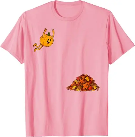 Lustiges T-Shirt mit Kürbis, der in Blätter springt, niedliches Herbstblätter-T-Shirt, Y2k-Humor, Halloween-Kostüm, Neuheitsgeschenk, Grafik-Spruch-T-Shirt – Detail 8