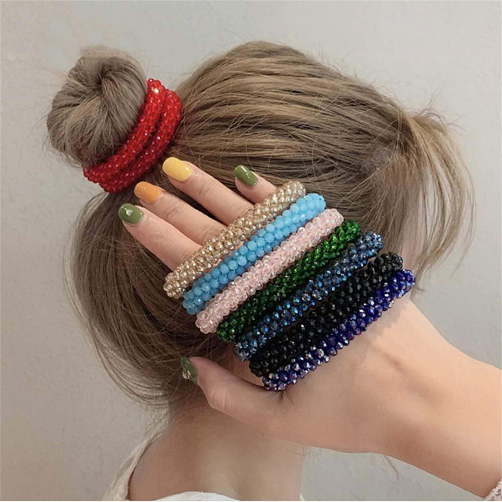 Corde à cheveux en perles de cristal scintillantes pour femmes, chouchous en queue de cheval, bandes de cheveux élastiques, bandeau en caoutchouc