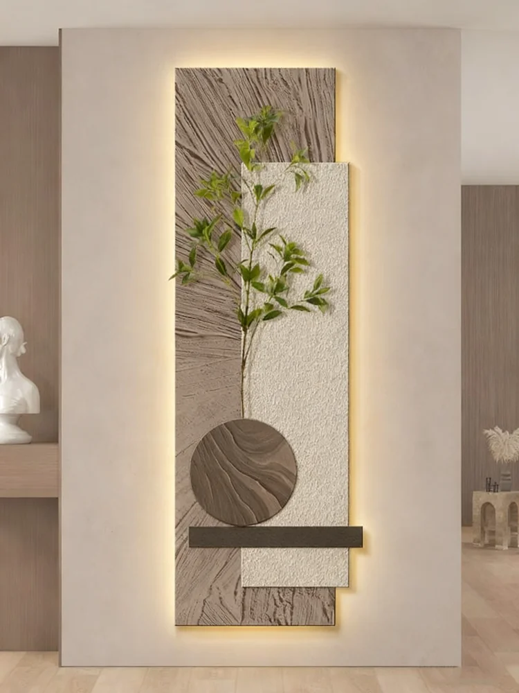 Wabi Sabi Style LED With Lights Entrance Decoration Painting Corridor Hanging Painting Simple Modern Sandstone Mural Light