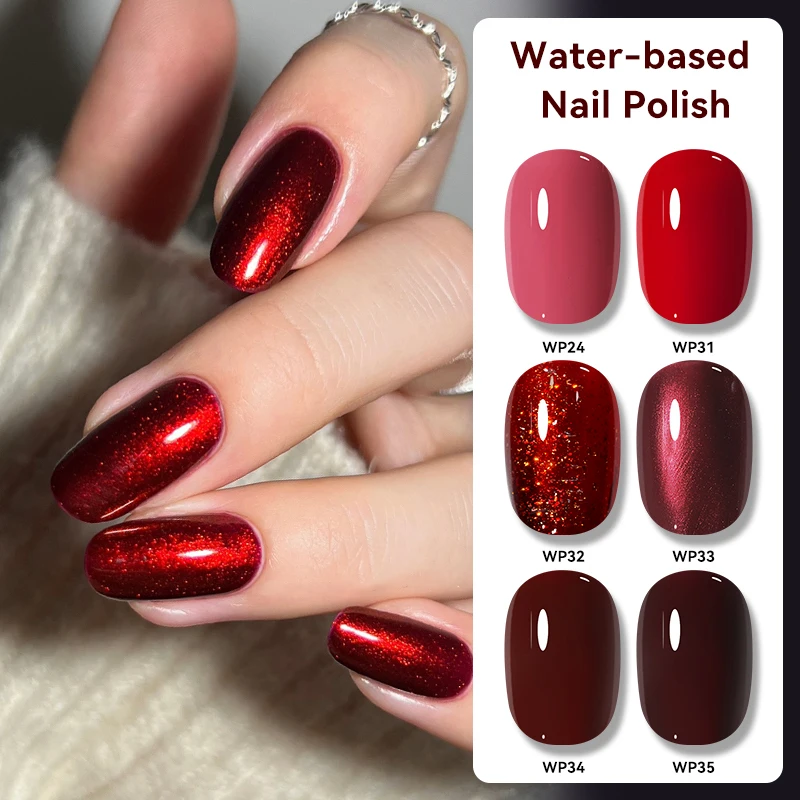 LILYCUTE Smalto per unghie staccabile a base d'acqua con bottiglia di vetro rosso da 7 ml Asciugatura rapida Senza bisogno di lampada Smalto per unghie glitterato